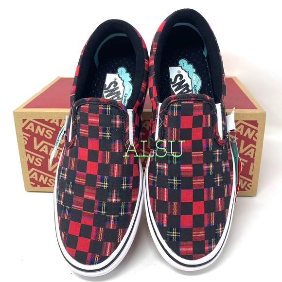 Vans Comfycush Slip On Canvas Plaid Check Red Wome - Picture 5 of 9